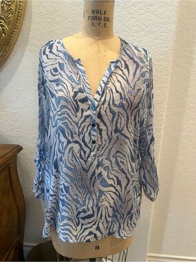 grand & greene Blue and White Printed V-Neck Tunic